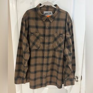 Duluth Trading Co. 40 Grit Flannel Button Down Shirt Sz 3XL Brown Plaid